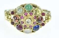 14K Yellow Gold 1960's Diamond Multi Stone Ornate Ring