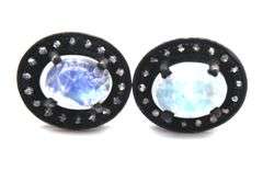 Luminescent Opal Earrings with Dark Silver and Diamond Accents