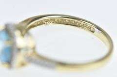 14K Yellow Gold Blue Topaz Diamond Halo Vintage Statement Ring