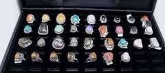 Group lot of 35 Tibetan Natural gemstone rings