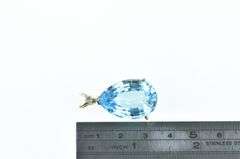 14K Yellow Gold Pear Blue Topaz Vintage Solitaire Pendant