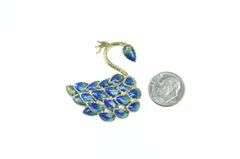 14K Yellow Gold Ornate Enamel Peacock Diamond Pin/Brooch