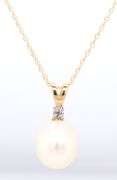 14kt Yellow gold 8.5mm Teardrop pearl and diamond pendant on chain necklace