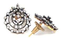 Intricate Round and Baguette Diamond Studded Gold Plated Silver Earrings