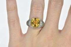 14K White Gold Cushion Citrine Diamond Peridot Cocktail Ring