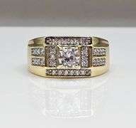Men's 14 Kt Gold Plate 3.85 Cttw Lab Simulated Diamond Ring.