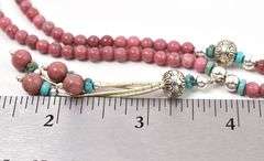 Turquoise and Pink Gemstone Beaded Necklace in Sterling Silver