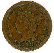 1848 Braided Hair Large Cent in VF