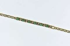 14K Yellow Gold Emerald Diamond Vintage Squared Chain Bracelet