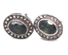 Bewitching Dark Silver Aqua Earrings with Diamond Accents