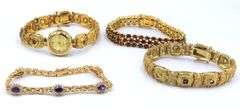 Group lot of 925 sterling silver over gold plated bracelets and watch