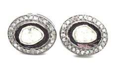 Stunning Mine Cut Diamond Earrings with Dark Silver and Diamond Accents