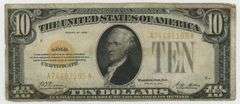 Scarcer Series of 1928 $10 Gold Certificate note. Circ