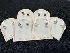 10k Yellow Gold 4mm Round Solitaire Stud Brilliant CZ Earrings 6 Pairs Various Colors