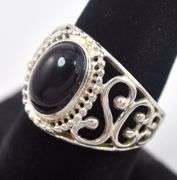 Black Onyx Gemstone Ring in Sterling Silver