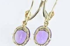14K Yellow Gold Oval Amethyst Vintage Dangle Ornate Earrings