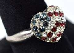 CZ American Flag Heart Ring in Sterling Silver