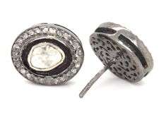 Stunning Mine Cut Diamond Earrings with Dark Silver and Diamond Accents