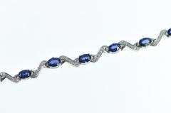 18K White Gold 7.52 Ctw Natural Sapphire Diamond Wavy Bracelet