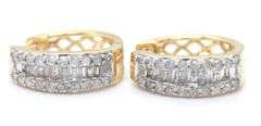 10kt Yellow gold RBC and baguette Huggie hoop earrings