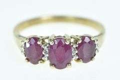 14K Yellow Gold Three Stone Oval Ruby Vintage Diamond Ring