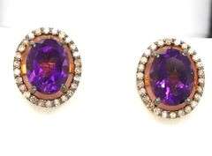 Violet Amethyst Earrings with Gold Plated Silver and Diamond Accents