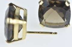 14K Yellow Gold Cushion Smoky Quartz Solitaire Stud Earrings