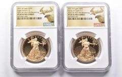 Lot (2) PF69 2021-W $50 American Gold Eagle T-1 & T-2 2022 DC Mint HQ NGC