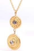 18kt Yellow gold rose cut diamond double disc pendant on chain necklace