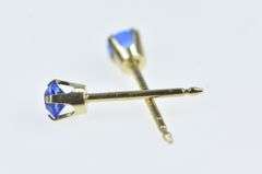 14K Yellow Gold Round Syn. Sapphire Solitaire Vintage Stud Earrings