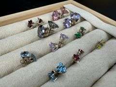 Sterling Silver CZ Earrings Lot of 10 Pairs Various Sizes and Styles