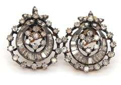 Intricate Round and Baguette Diamond Studded Gold Plated Silver Earrings