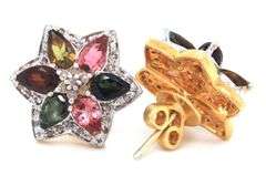 14kt Gold Plated Sterling Silver Polychromatic Tanzanite Earrings with Diamond Accents Earrings