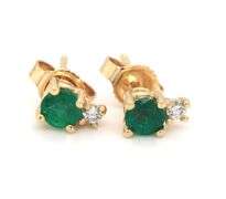 14kt Yellow gold Emerald and diamond stud earrings