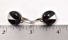 Black Onyx and Mother of Pearl Dangle Earrings in Sterling Silver