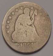 1854 Arrows Seated Liberty Quarter, Circulated.
