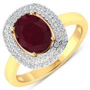 Elegant 14 Kt Yellow Gold Ruby Diamond Ring