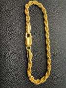 22k Yellow Gold Plated Sterling Silver Diamond-Cut Rope Chain 3.7mm Solid 925 Italy New Bracelet 7"