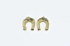14K Yellow Gold Textured Nugget Horse Shoe Vintage Stud Earrings