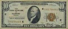 Series 1929 $10 Federal Reserve Bank Note Richmond VA, Circulated.