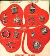 Vintage Sterling Birthday Cake Charm Set
