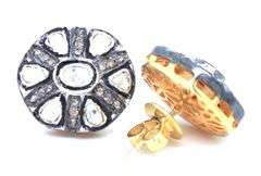 Pierced Mine Cut Diamond Halo Earrings with Gold Plated Silver