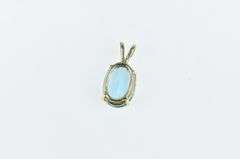 14K Yellow Gold Oval Blue Topaz Vintage Solitaire Classic Pendant