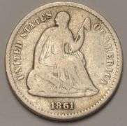 1861 Seated Liberty Half Dime, Circulated.