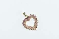14K Yellow Gold Ruby Encrusted Vintage Heart Love Pendant