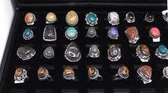 Group lot of 35 Tibetan Natural gemstone rings