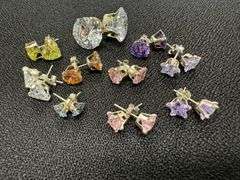 Sterling Silver CZ Earrings Lot of 10 Pairs Various Sizes and Styles