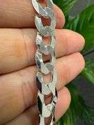 Men's 11.5mm Solid .925 Sterling Silver Flat Curb Chain Link Italy Bracelet 8" inch