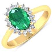 Solid 14 Kt Yellow Gold Emerald Diamond Ring