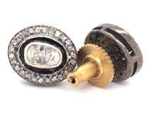 Moody Dark Silver Mine Cut Diamond Earrings with Diamond Accents